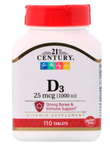 21ST CENTURY D3 1,000 IU (25mcg, 110 Tablets)