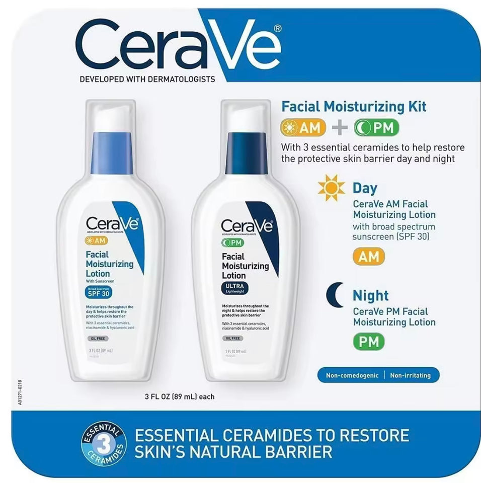 CeraVe Day & Night Face Lotion Skin Care Set | Contains CeraVe AM Face Moisturizer with SPF 30 and CeraVe PM Face Moisturizer | Fragrance Free