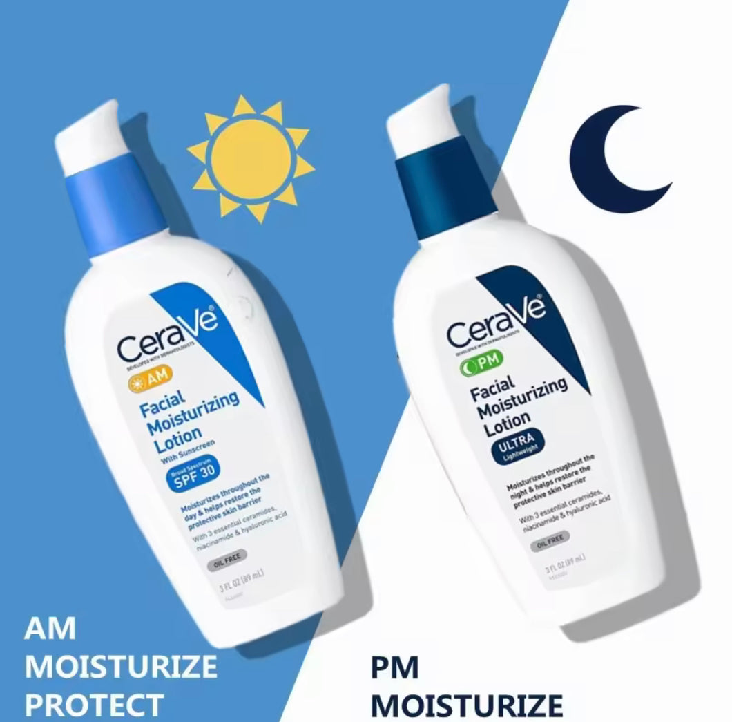 CeraVe Day & Night Face Lotion Skin Care Set | Contains CeraVe AM Face Moisturizer with SPF 30 and CeraVe PM Face Moisturizer | Fragrance Free
